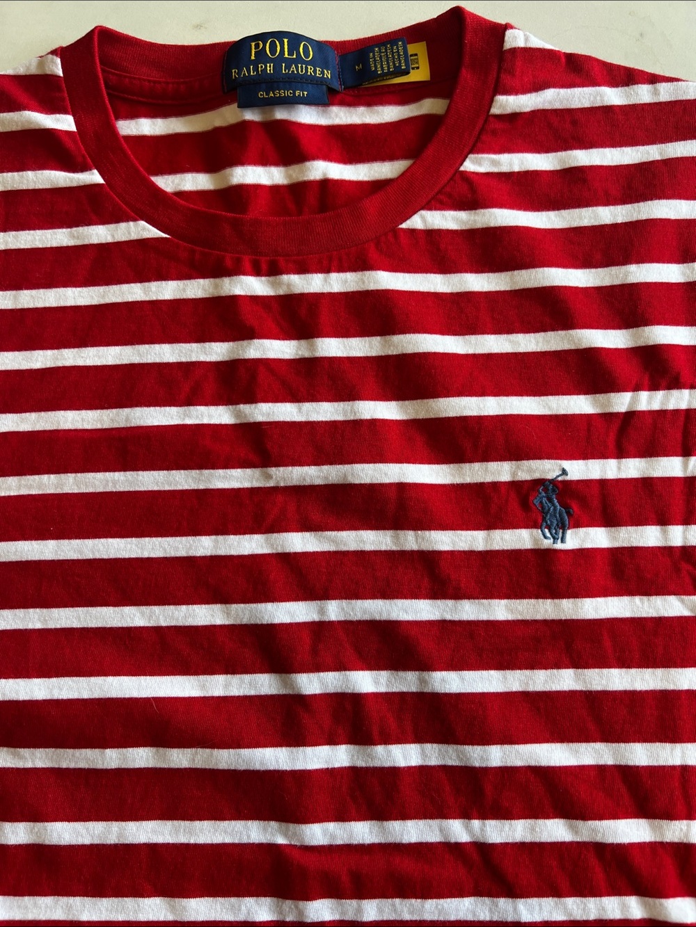 Polo by Ralph Lauren Red & White Striped Short Sleeve Crew Tee (Unisex) - Picture 6 of 9